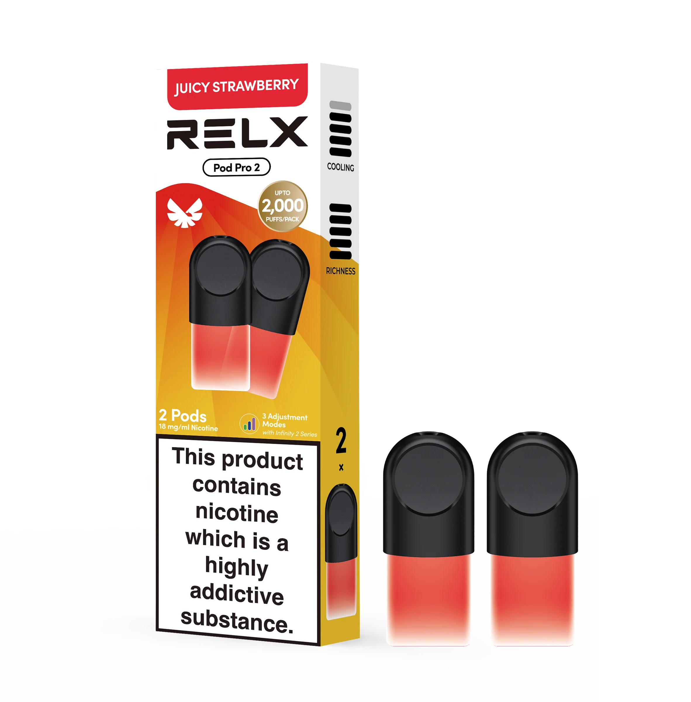 RELX Pod Pro Fruit Juicy Strawberry Burst Flavors 18mg/ml Nicotine - Six Pandas